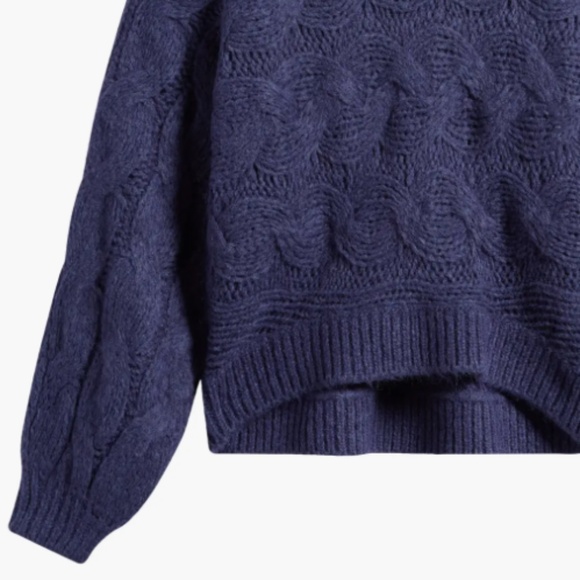 NWT $248 Farm Rio Cable Crewneck Sweater in Blue - size XL! - Picture 4 of 5